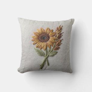 Almohada de Tirar de Ochre con Bordado de Girasol 