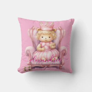 Almohada de tirar de oso de peluche rosa con nombr