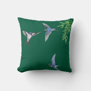 Almohada de tirar de pájaro bordado imitación verd