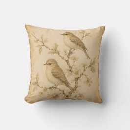 Almohada de tirar de pájaros con acuarela vintage