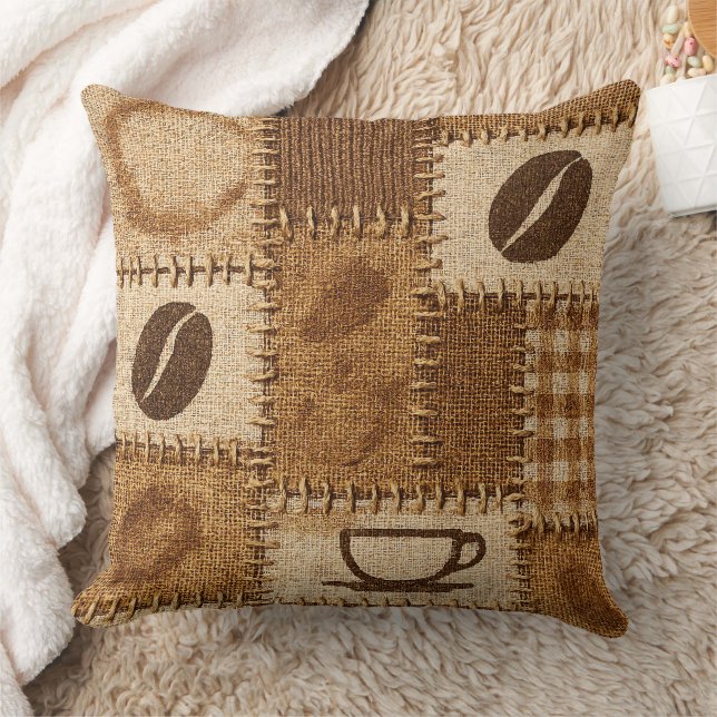 Almohada de Tirar de Patchwork de Café Rústico Aco (Manta)