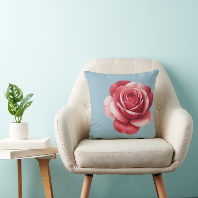 Almohada de tirar de rosa roja moderna sobre azul  (Silla)