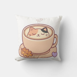 Almohada de tirar de taza de café con gato Kawaii