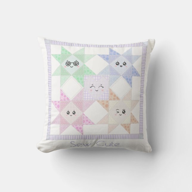 Almohada de tirar feliz de coser (Anverso)