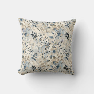 Almohada de tirar floral azul vintage neutral