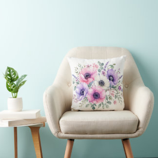 Almohada de tirar floral de flor de anémona acuare