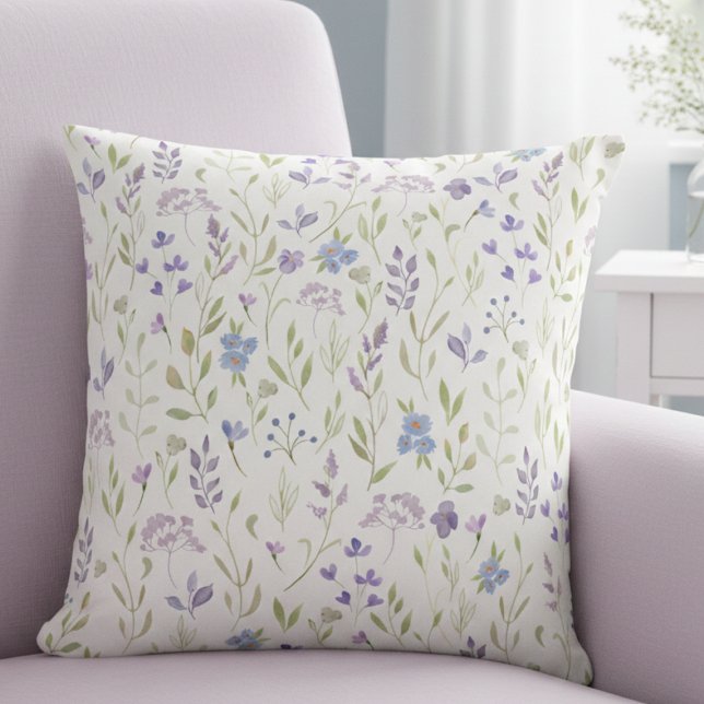 Almohada de Tirar Floral de Lavanda (elegant sweet girly cottagecore lavender purple wildflower floral throw pillow)