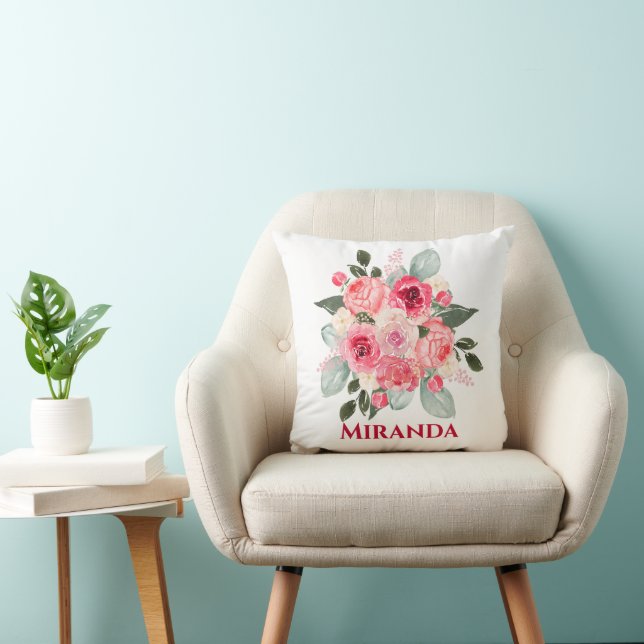 Almohada de tirar floral de rosa acuarela (Silla)