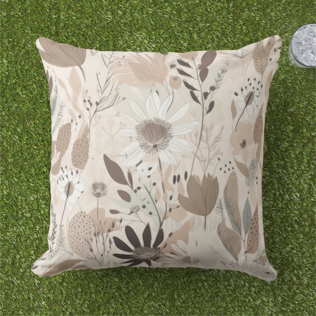 Almohada de Tirar Floral de Tonos Terrosos Marrón  (Césped)
