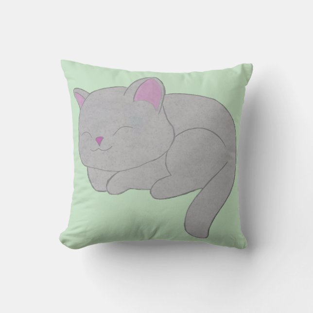 Almohada de tirar gatito gris durmiendo (Anverso)