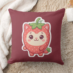 Almohada de tirar gato fresa Kawaii linda