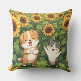 Almohada de tirar girasol de gato y perro lindo