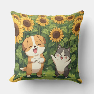 Almohada de tirar girasol de gato y perro lindo