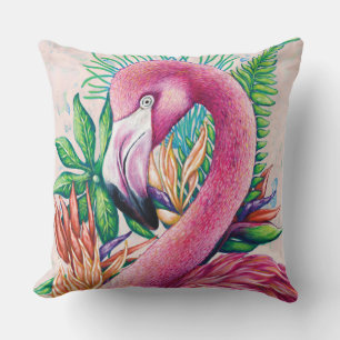 Almohada de tirar linda flamingo tropical rosa