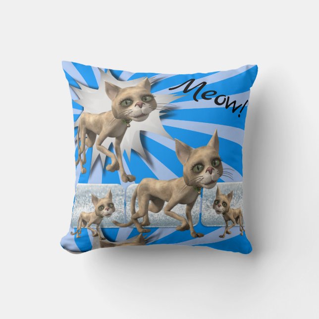 Almohada de tirar Meow! Gatos Raya Azul (Anverso)