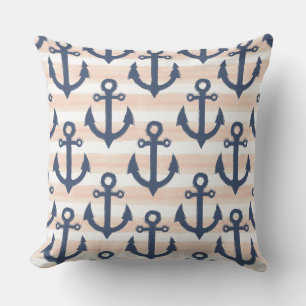 Almohada de tirar náutica rosa y azul marino