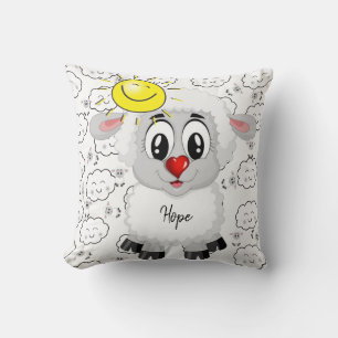 Almohada de tirar ovejas sol nubes corazones rojos