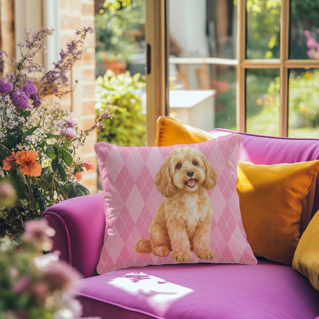 Almohada de Tirar Pink Argyle Golden Cockapoo (Subido por el creador)