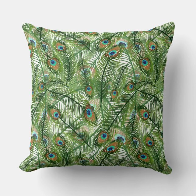 Almohada de tirar - Plumas de pavo real (Anverso)