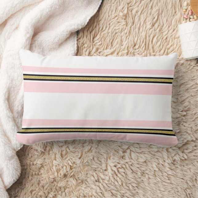 Almohada de tirar raya rosa y blanco dorado negro (Manta)