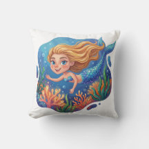 Almohada de Tirar Sirena Caprichosa Bajo el Mar