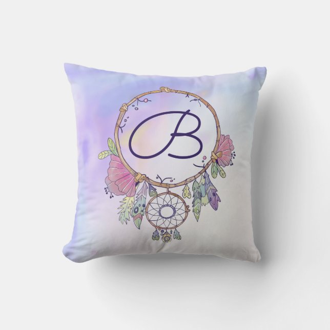 Almohada de Tirar Soñadora Boho Monograma Acuarela (Anverso)