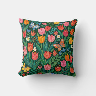 Almohada de Tirar Tulipanes Abstractos Mariposas