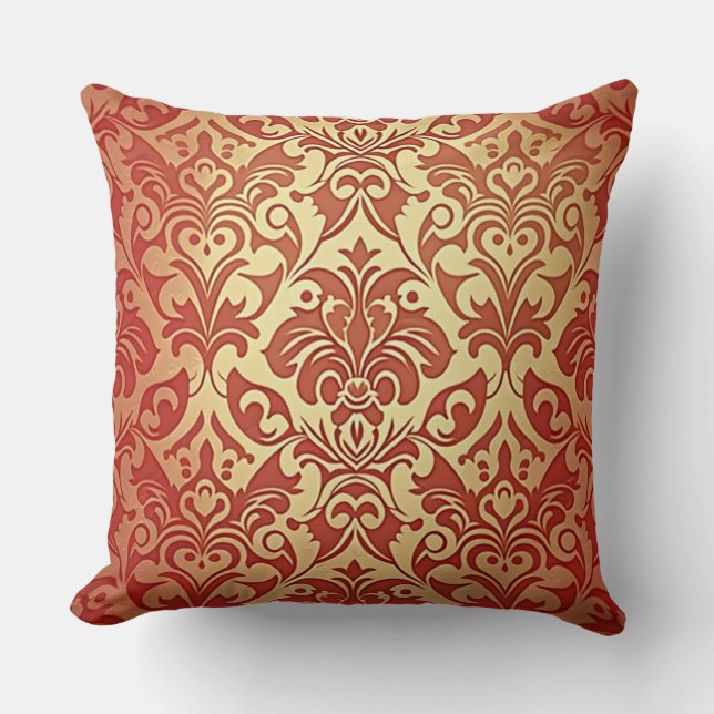 almohada de tiro abstracto rojo y beige (Anverso)