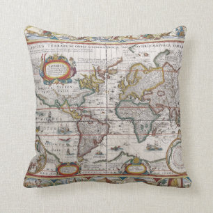 Almohada de tiro antigua del mapa del mundo