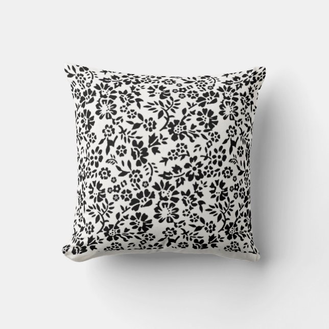 almohada de tiro blanco/negro con flores (Anverso)