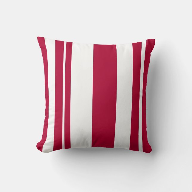 almohada de tiro blanco y rojo a rayas (Anverso)