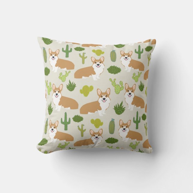 almohada de tiro de corgo y cactus - regalo de cor (Anverso)