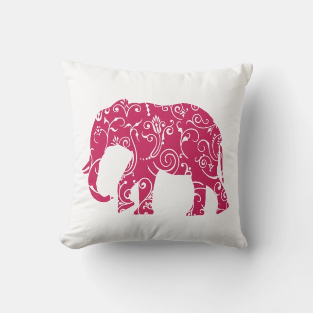 almohada de tiro de elefante rosa y blanco (Anverso)
