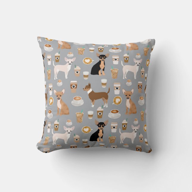 Almohada de tiro de las chihuahuas y del café (Anverso)