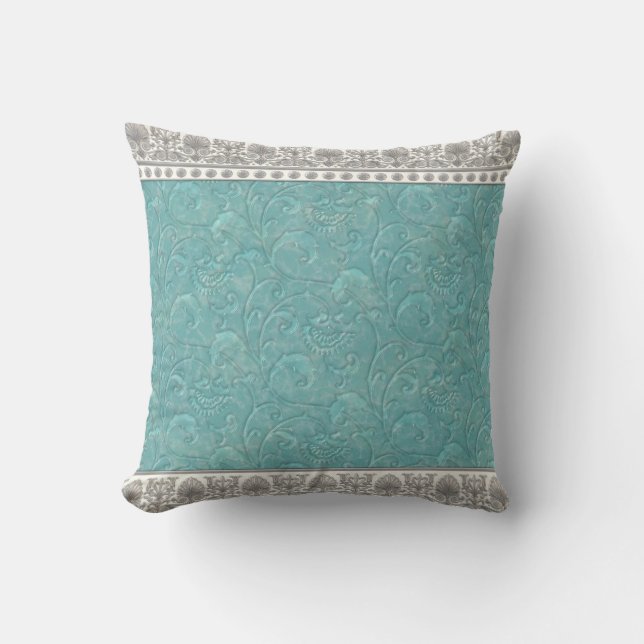 almohada de tiro decorativa azul verde azulada de (Anverso)