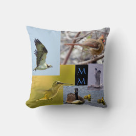 almohada de tiro del collage de la foto del pájaro