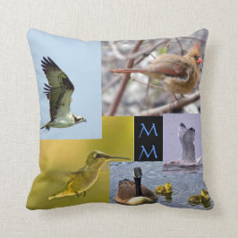 almohada de tiro del collage de la foto del pájaro