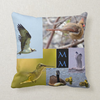 almohada de tiro del collage de la foto del pájaro