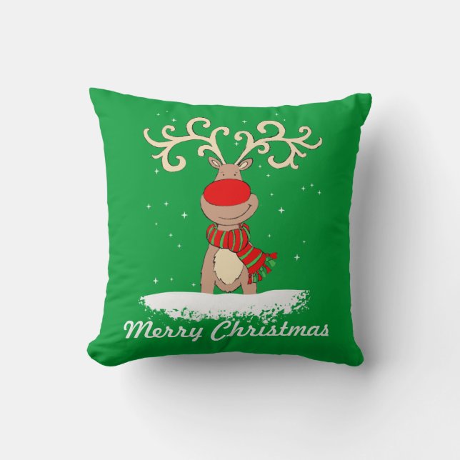 Almohada de tiro del reno de las Felices Navidad (Anverso)
