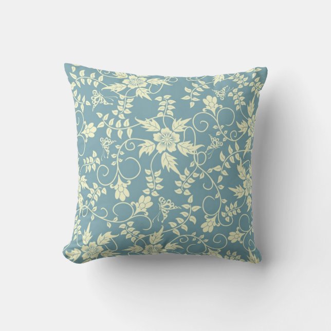 Almohada de tiro floral de la mariposa azul del (Anverso)