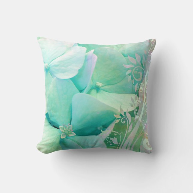 Almohada de tiro floral del Hydrangea de la verde (Anverso)