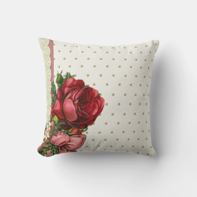 almohada de tiro floral roja del cordón (Anverso)