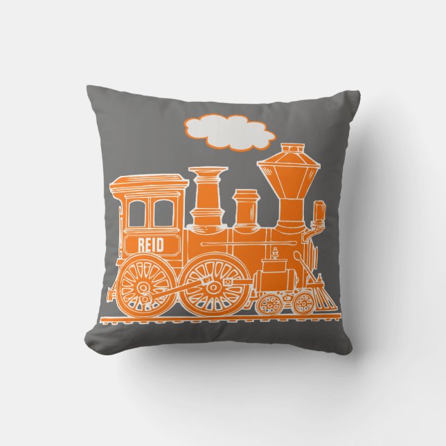 Almohada de tiro gris anaranjada del tren conocido (Anverso)