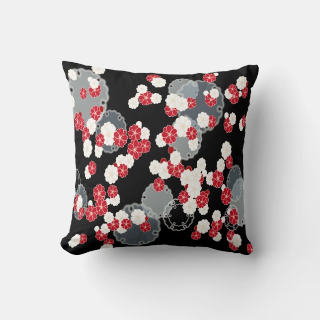 Almohada de tiro gris negra blanca roja de la flor (Anverso)