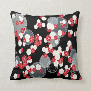 Almohada de tiro gris negra blanca roja de la flor