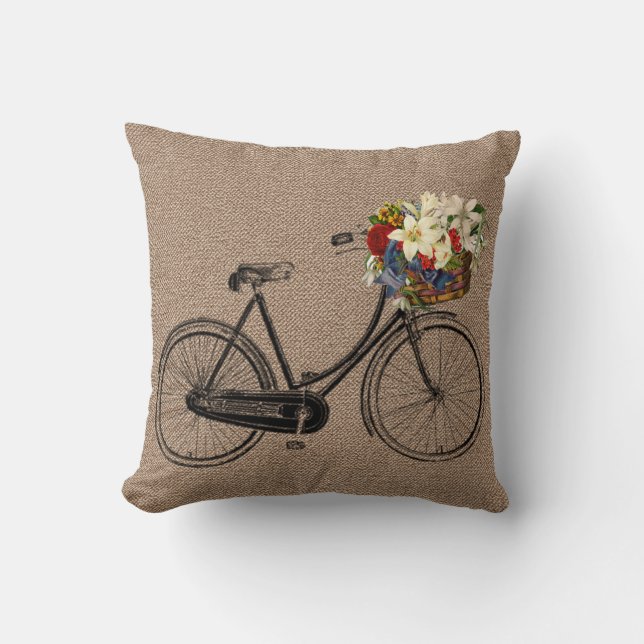 Almohada de tiro marrón de la flor de la bicicleta (Anverso)