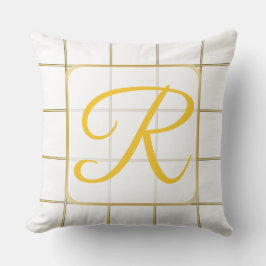 almohada de tiro monogramada de blanco y oro