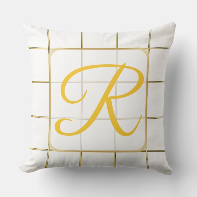 almohada de tiro monogramada de blanco y oro (Anverso)