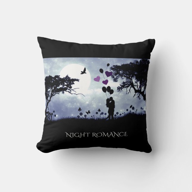 Almohada de tiro negra romántica de la "noche" (Anverso)