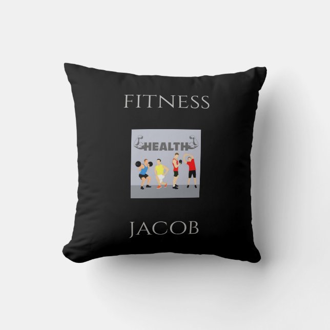almohada de tiro negro con nombre personalizado. (Anverso)
